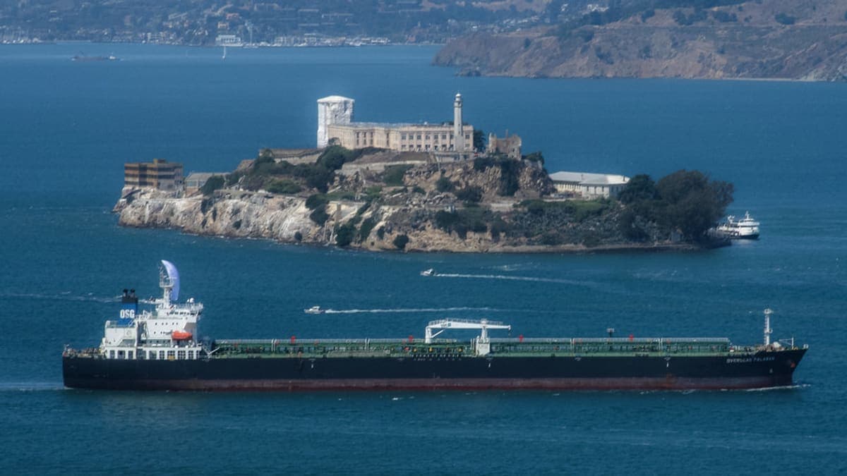 A large crude oil tanker sailing at sea